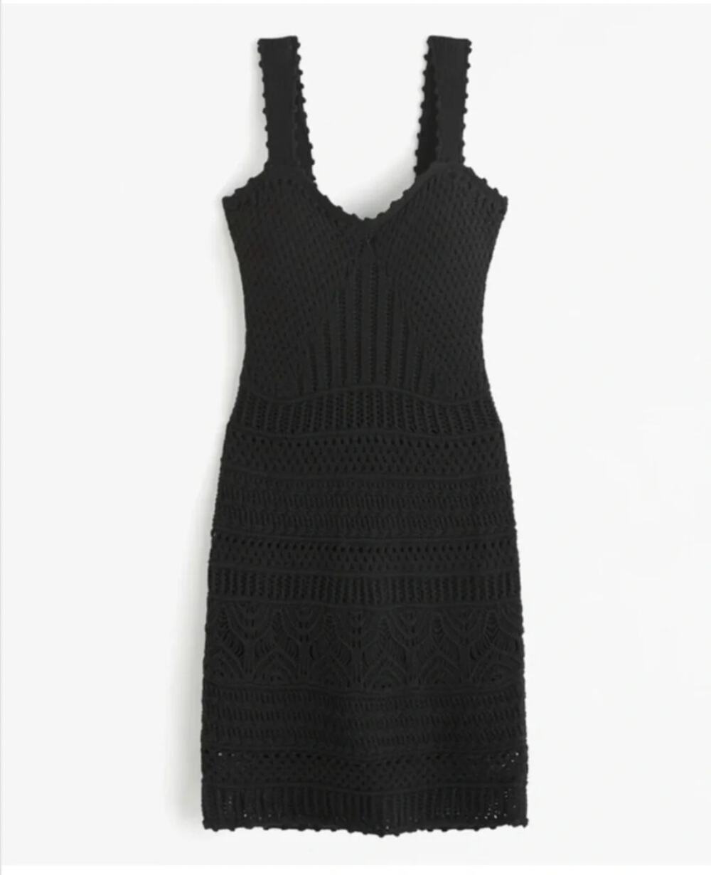 Abercrombie & Fitch Crochet Lined Black Sleeveless Dress 100% Cotton sz XL TALL